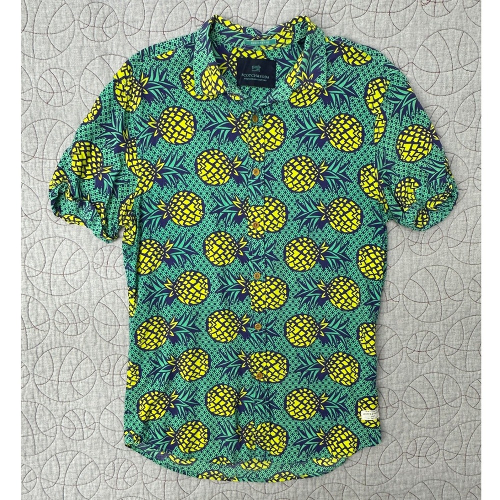 Scotch & Soda Button Down Green Pineapple Señor‎ Retro / Men's Small
